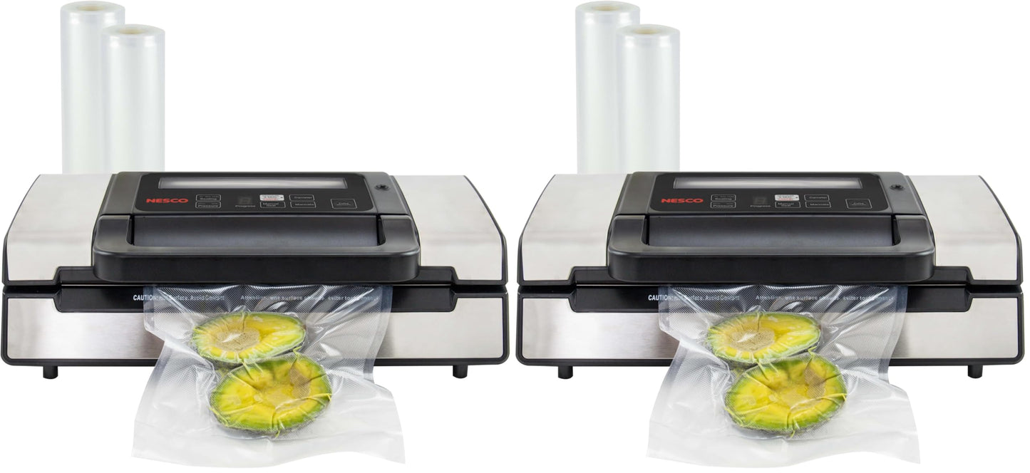 Nesco Deluxe Food VS-12 Vacuum Sealer, 130 Watts, Kit Bags & Viewing Lid, Compact, Silver (Pack of 2)