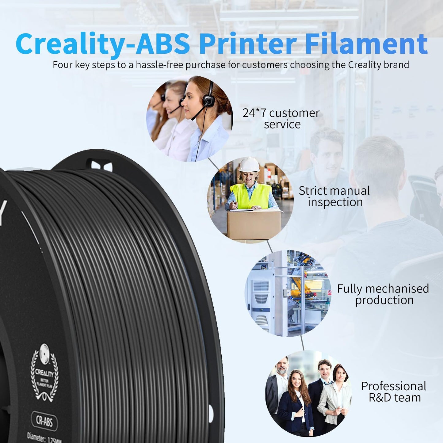 Creality ABS Filament 1.75 mm, Official 3D Printer Filament ABS No-Tangling, Strong Bonding and Overhang Performance Dimensional Accuracy +/-0.03mm, 1kg(2.2lbs)/Spool (Black)