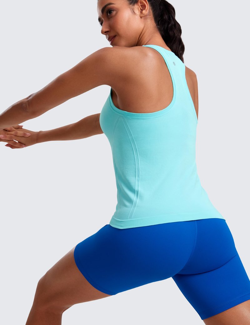 CRZ YOGA Seamless Workout Tank Tops for Women - Athletic Running Gym Sleeveless Shirts Crewneck Racerback Breathable Turquoise Medium