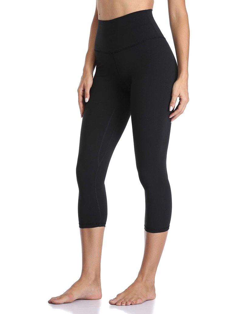 YUNOGA Women's Buttery Soft 21" Inseam Yoga Pants, High Waisted Tummy Control Workout Running Capri Leggings (M, Black)