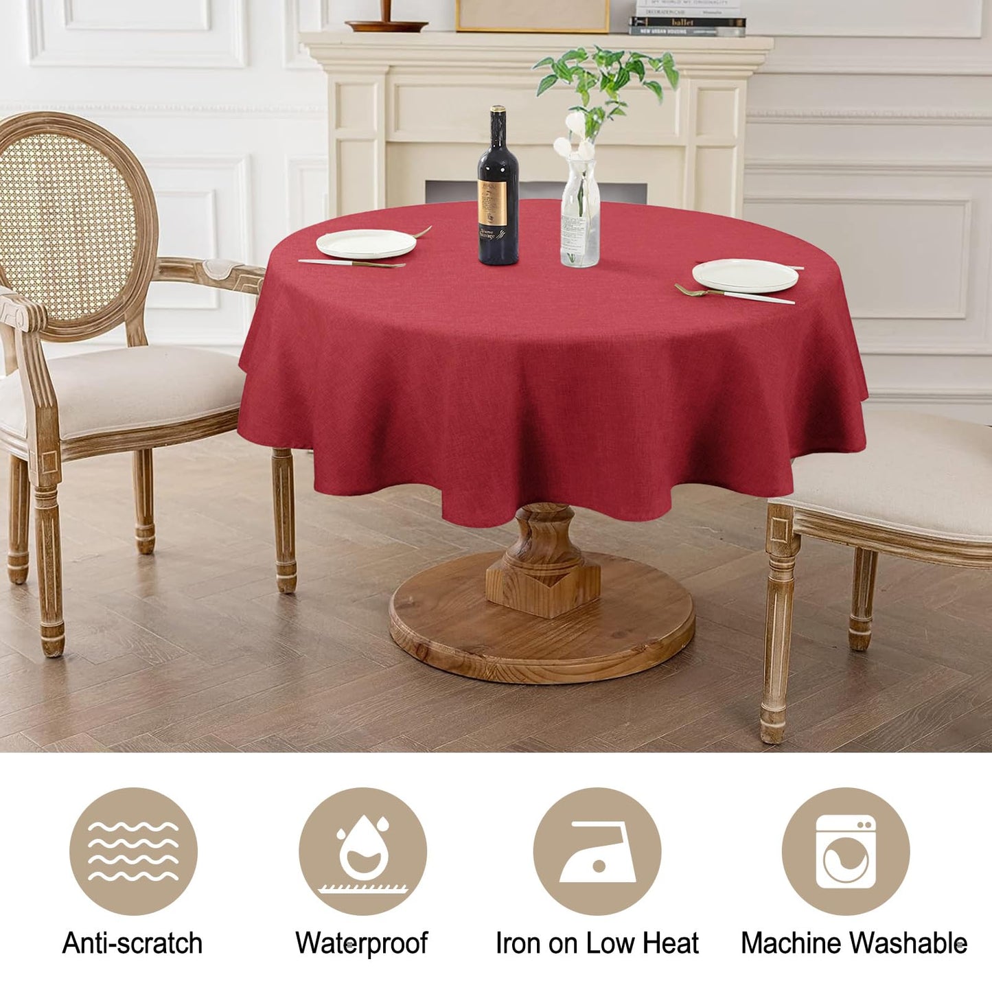 AUSSPVOCT Textured 54 Inch Round Tablecloth Up to 35'' Dia Tables Waterproof Spill-Proof Wipeable Table Cloth Wrinkle Free Circle Dining Table Cover for Birthday Farmhouse Outdoor Party Tablecloths