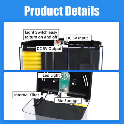 AQUANEAT Fish Tank, 1.2 Gallon Aquarium, Small Betta Fish Tank Starter Kit with LED Light and Water Filter Pump, Rectangular