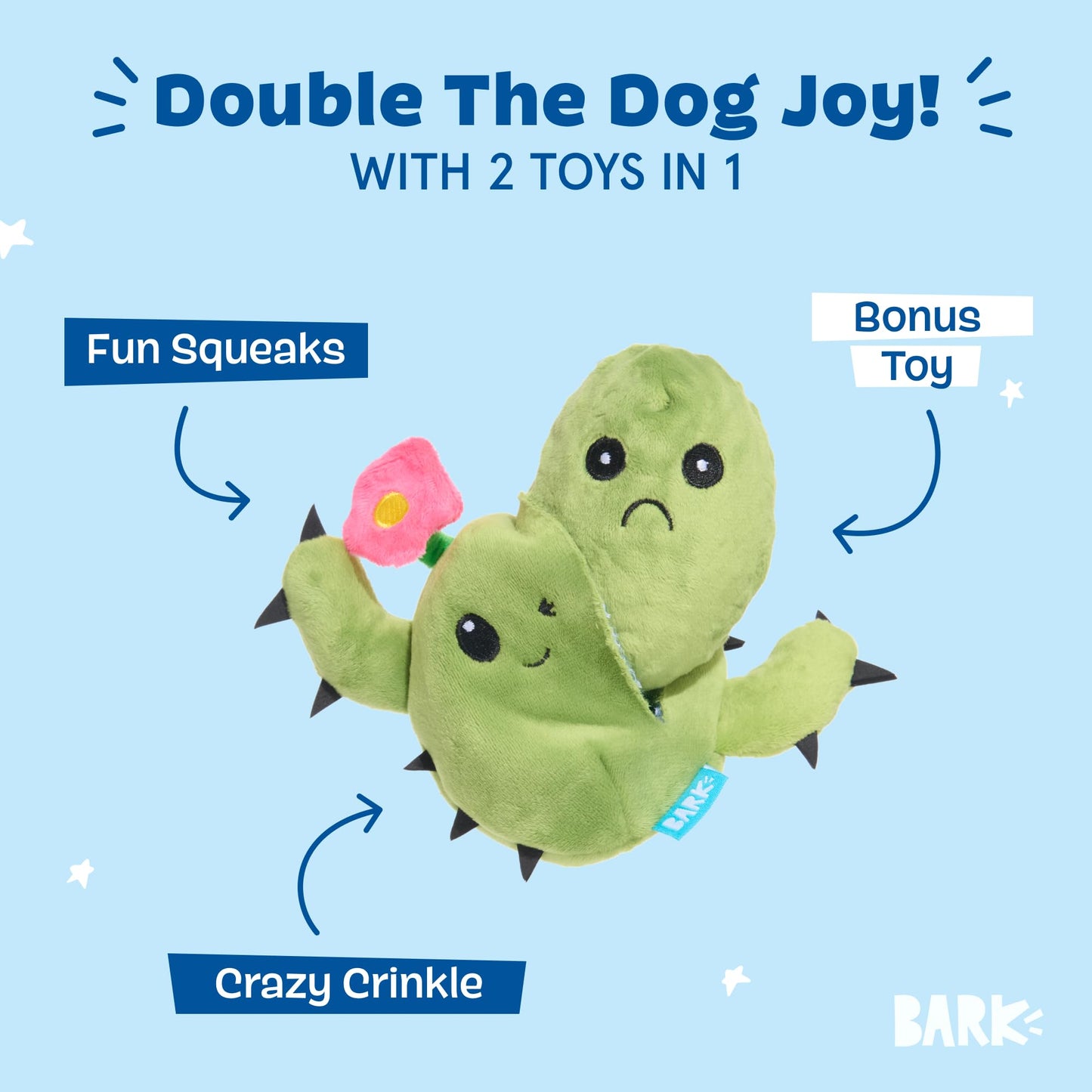 Barkbox 2 in 1 Interactive Plush Dog Toy - Rip and Reveal Toy for Dogs and Puppies - Stimulating Squeaky Pet Toys | Consuela Cactus Small