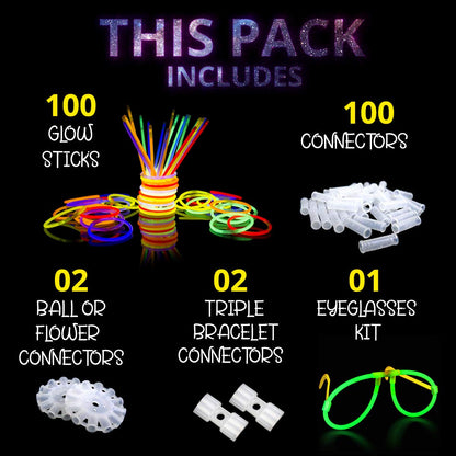 Glow Sticks Party Packs – 100 Glow in the Dark Party Supplies - Bracelets-Eye Glasses-Necklaces – Neon & Festival Accessories –Halloween Decorations- Kids Party Favors & Bag Fillers – 205 PCS