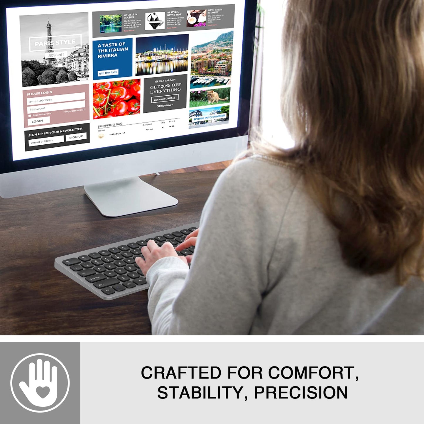 cimetech 2.4GHz Wireless Keyboard with Number Pad Full Size Design for Laptop Desktop PC Tablet, Windows iOS Android - Grey