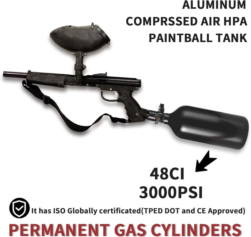 Paintball Tank System - 48ci HPA Aluminum Air Tank | 3000psi Input, 800psi Output, Flat Bottom Design