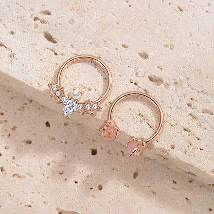EVISPOL 2Pcs 16G Septum Nose Rings for Women Men, Stainless Steel Halloween Bat Septum Jewelry Dragon Claw Horseshoe CZ Septum Clicker Cartilage Daith Tragus Helix Ear Piercing Jewelry-Rose Gold Bat-Dragon Claw