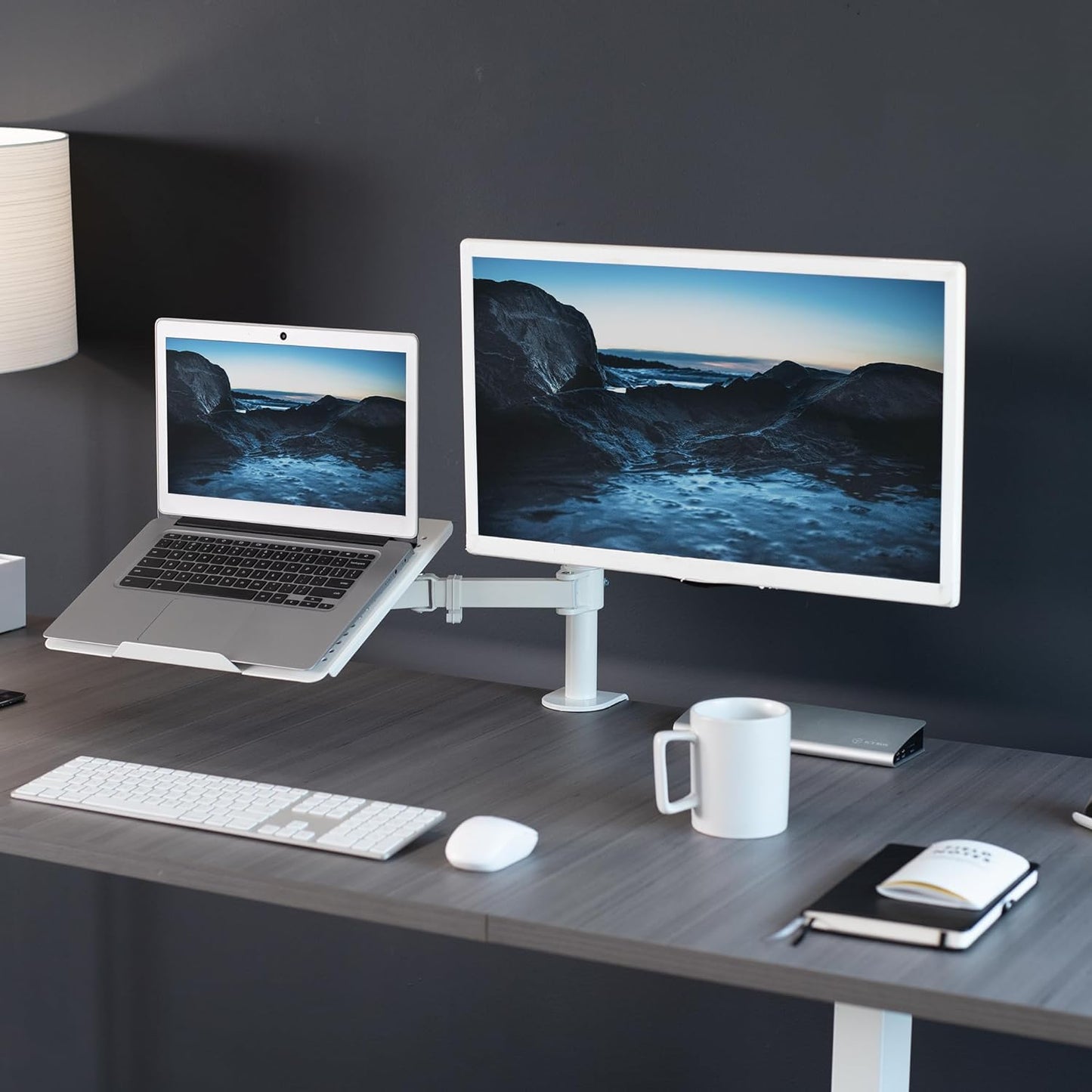 VIVO Fully Adjustable 13 to 32 inch Single Computer Monitor and Laptop Desk Mount Combo, Stand with Grommet Option, Fits up to 17 inch Laptops, White STAND-V002CW