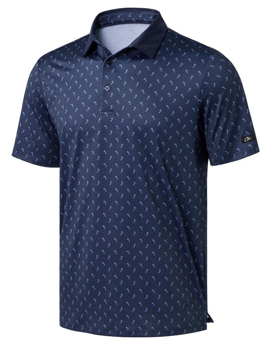 Obla Mens Golf Polo Shirts Short Sleeve Dry Fit Performance Moisture Wicking Casual Print Collared Golf Shirts for Men(Navy Golf Swing_4XL)
