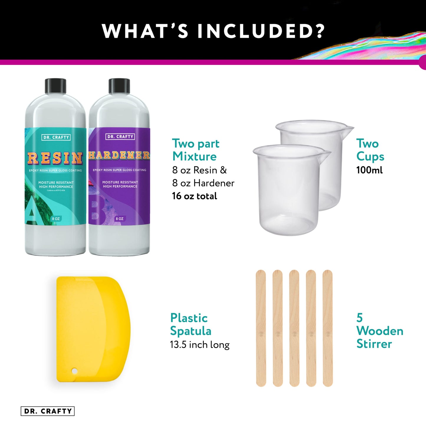 DR CRAFTY Clear Epoxy Resin Kit - Table Top, Art, Craft, Jewelry Casting, DIY, Tumblers & Wood - 2 Part Kit (16 Ounces)