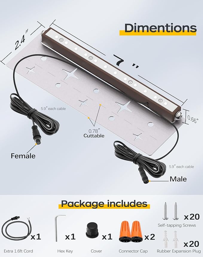 6 Pack 7 Inch Retaining Wall Lights, 2.5W Hardscape Step Lights 12V-36V AC/DC Landscape Lighting, Low Voltage Outdoor Step Lights, IP67 Waterproof Pavers Lights 2700K