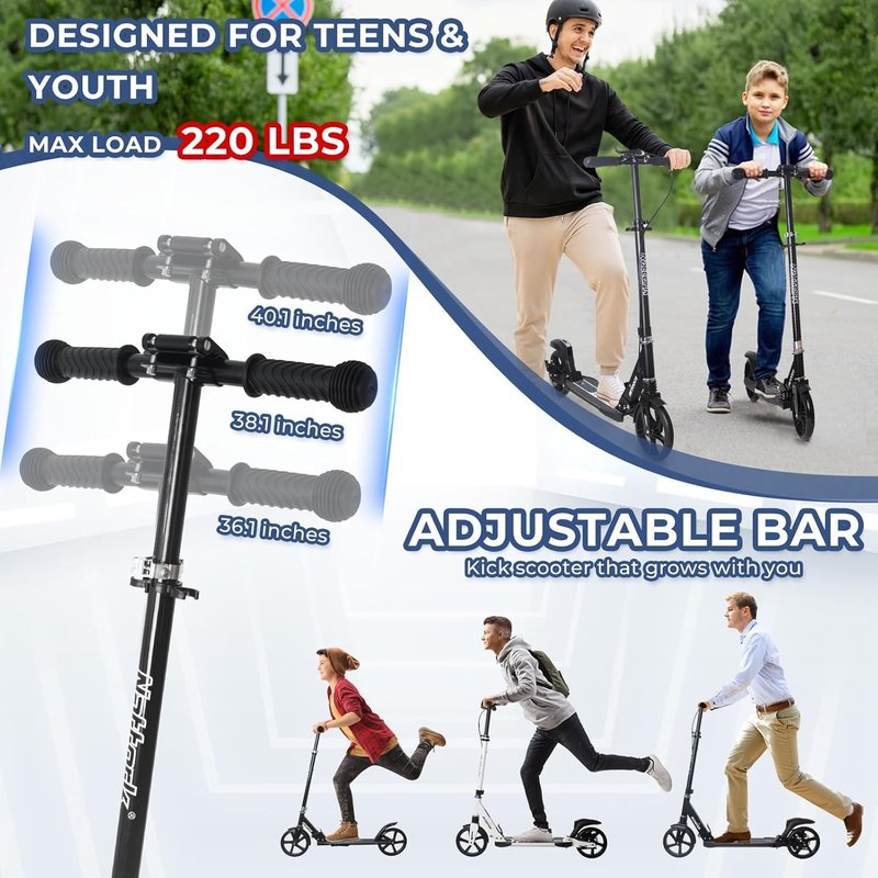 Nattork Scooter for Kids & Adults | Foldable, Lightweight Kick Scooter - Max Load 220LB, 8-Inch Wheels