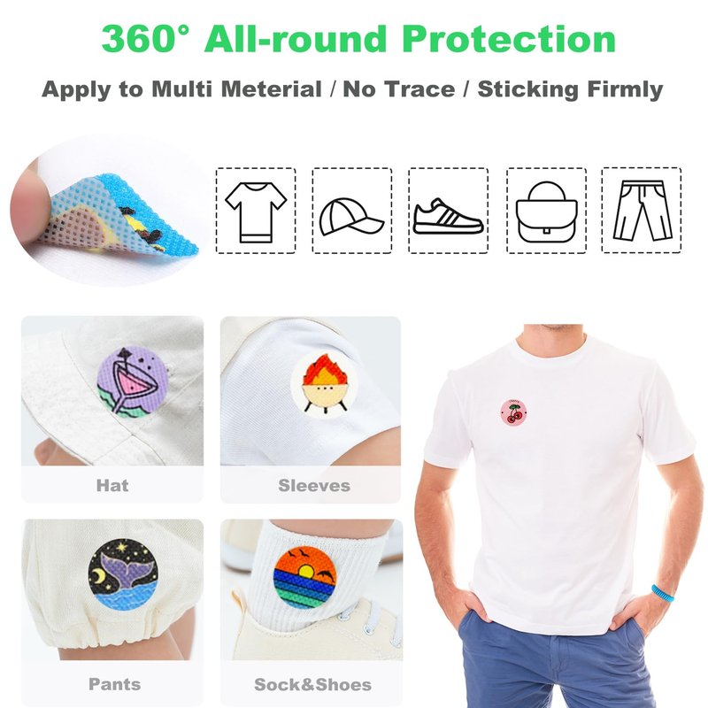 Mosquito Repellent Stickers, 300 Pack for Kids & Adults, Outdoor/Indoor, Natural Plant-Based, 6 Mosquito Bracelets Included