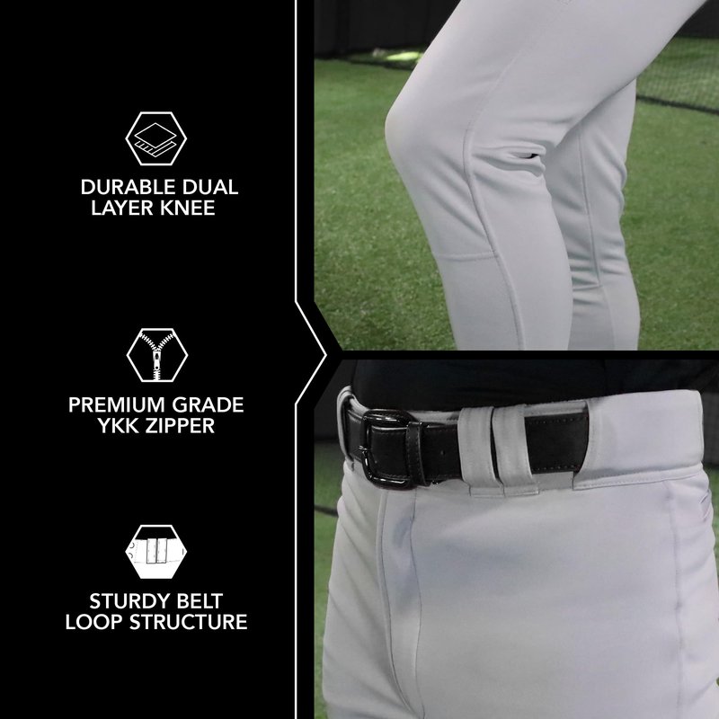 SSK Showcase Collection Flex Bottom Adult Baseball Pants | Adult Sizes Solid & Piped (US, Alpha, Medium, Regular, Regular, Grey/Forest)