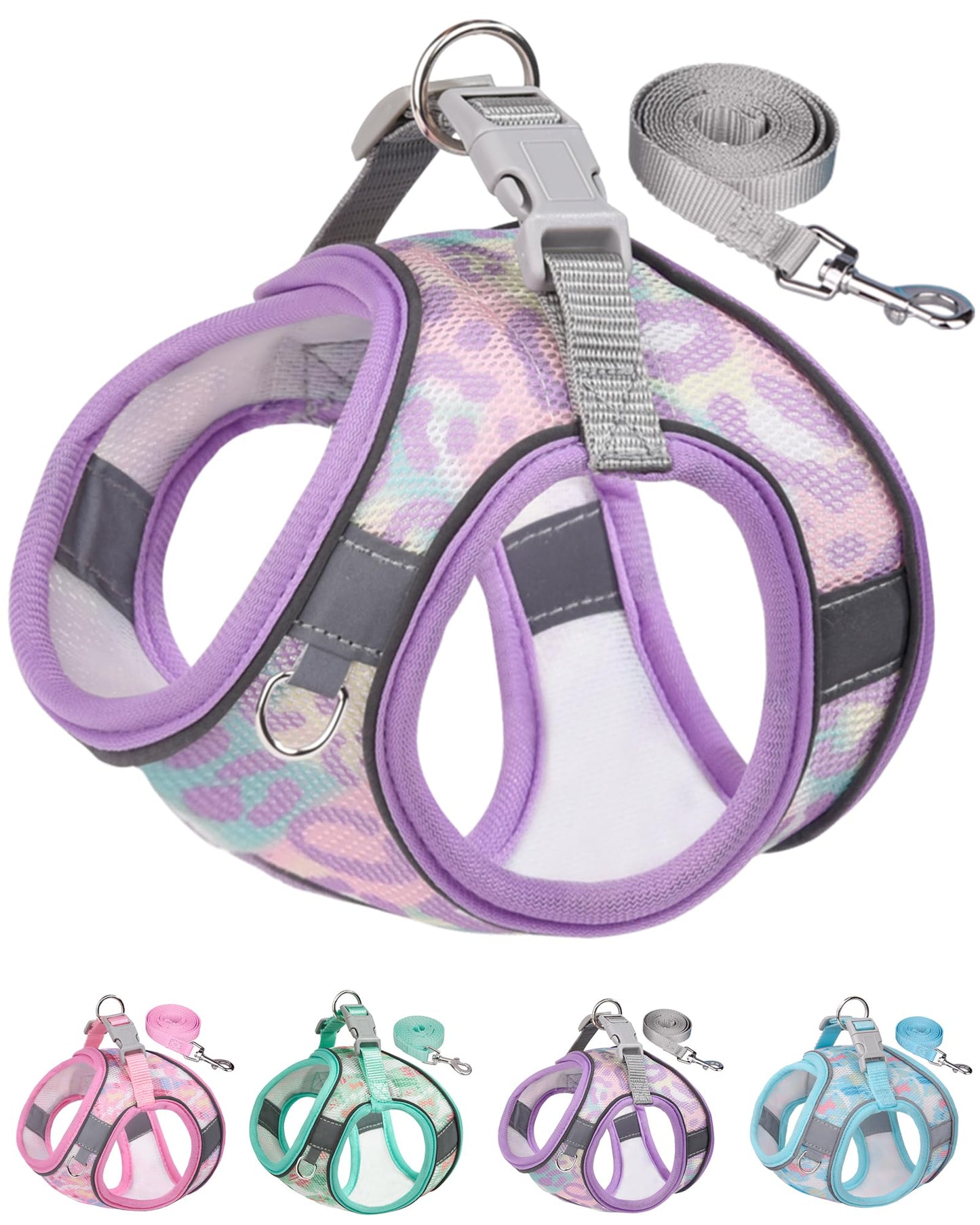 Aecllcea Dog Harness (Purple, S) - Jacquard Fabric, Easy Step-in, No Pull, Reflective Strip, Small Dog Harness and Leash Set