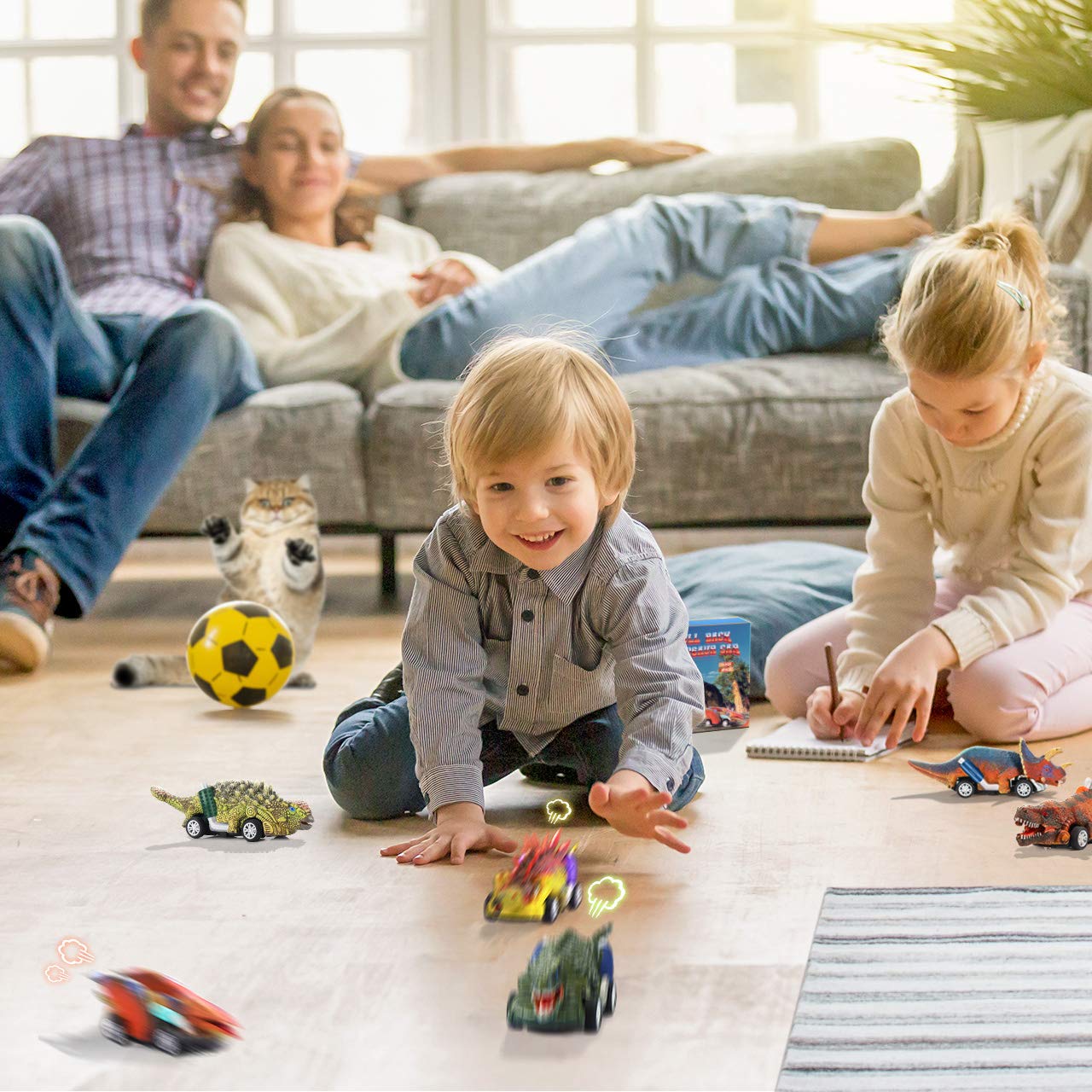 Stfitoh Toys for 2 3 4 5 6 Year Old Boys Girls, Dinosaur Toys for Boy Age 2-6 Year Old Kids Dino Cars Toy Gifts for Boys Age 2 3 4 5 6 Toddler Toy Birthday Xmas Gifts for Kids