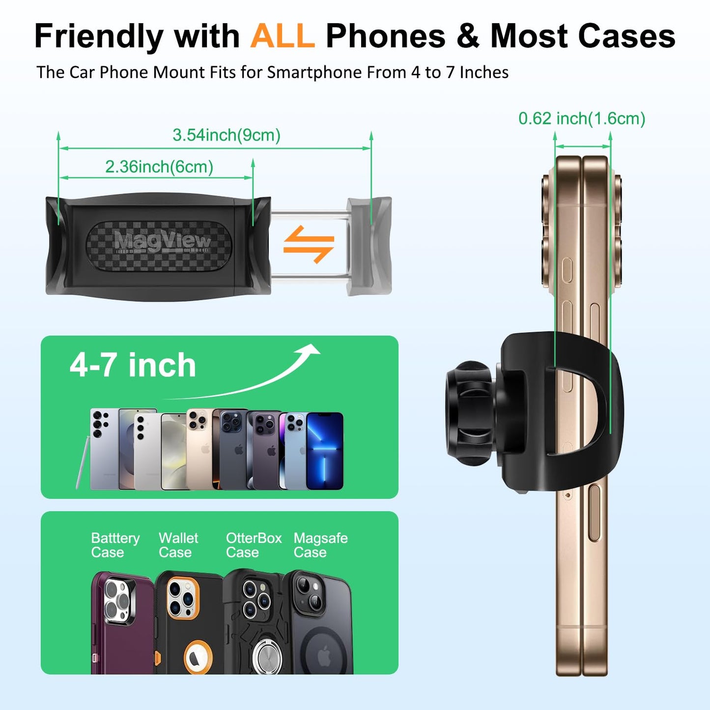 Car Phone Mount,360 Degree Rotation Dashboard Car Phone Holder, Multifunctional car Dash Board Mobile Phone Holder,Universal Dash Clip Cellphone Mount Cell Phone Holder Clip for 4-7 inch Smartphones