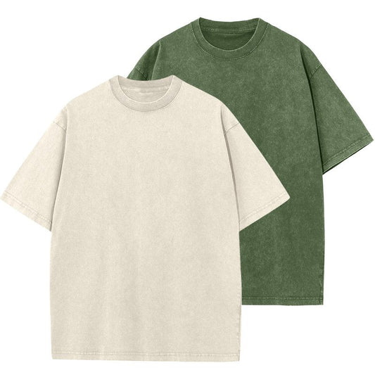 2 Pack Men's Oversized Cotton T-Shirts Loose Fit Vintage Tee Short Sleeve Casual Tshirts Solid Tops(BGAG,L)