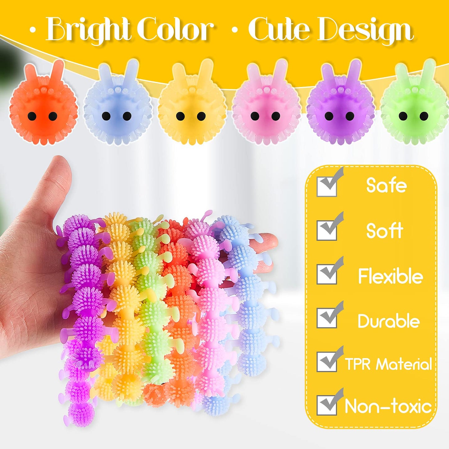 Sumind 6 Pieces Caterpillar Stretchy Fidget Toy Operation Christmas Bulk Items Luminous Sensory Fidget Toy Stretchy String for Anxiety Relief for Autism ADHD Calming Relaxing,6 Colors
