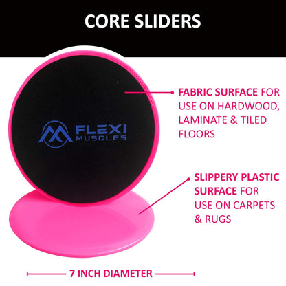 Flexi Muscles Core Sliders Dual Sided Sliding Discs for Use on All Floors. Our Core Sliders are ideal for Abs exercises, Yoga, Pilates and Home Workouts.