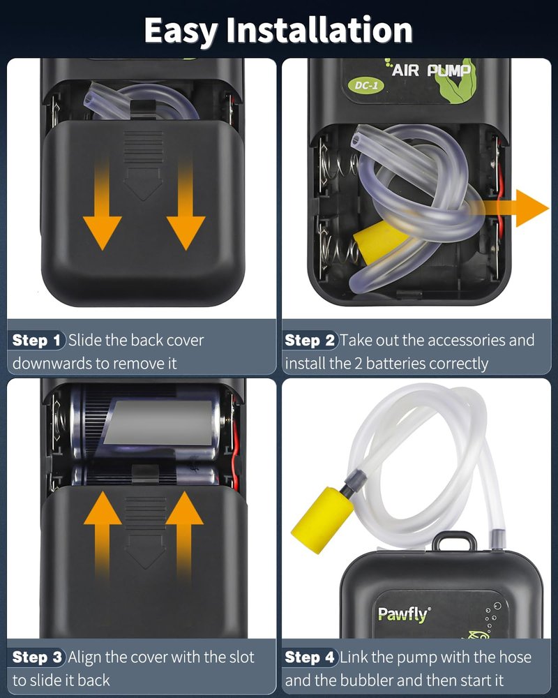 Pawfly Aquarium Battery Air Pump 40 GPH Oxygen Pump for 5 to 30 Gallon Fish Tank Portable Aerator Pump for Outdoor Fishing and Fish Transportation, Battery Not Included (Accessories Inside The Pump)