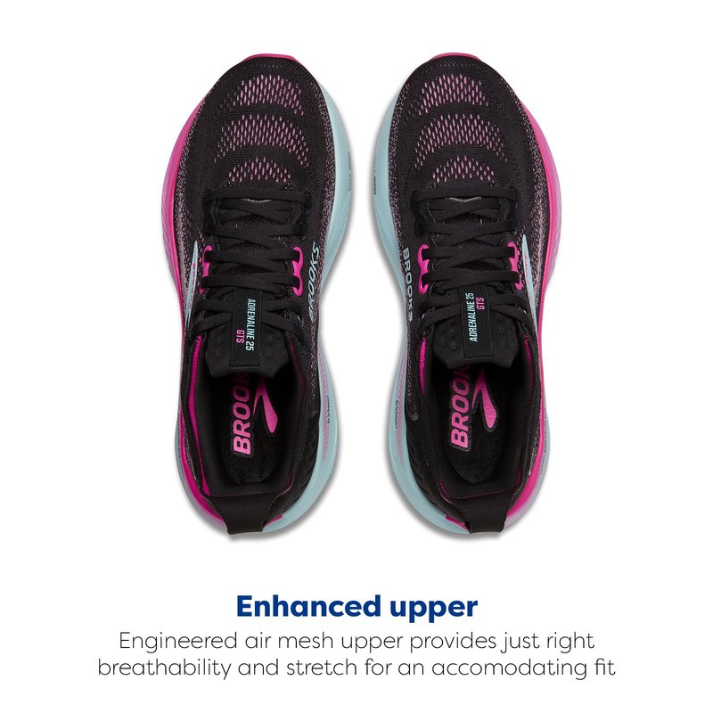 Brooks Women’s Adrenaline GTS 25 Supportive Running & Walking Shoe - Black/Cyber Pink/Iced Aqua - 6 Medium