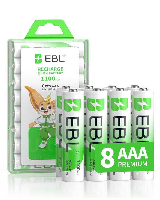 EBL 8 Pack AAA Ni-MH Rechargeable Batteries AAA Batteries ProCyco Technology (Typical 1100mAh, Minimum 1000mAh)