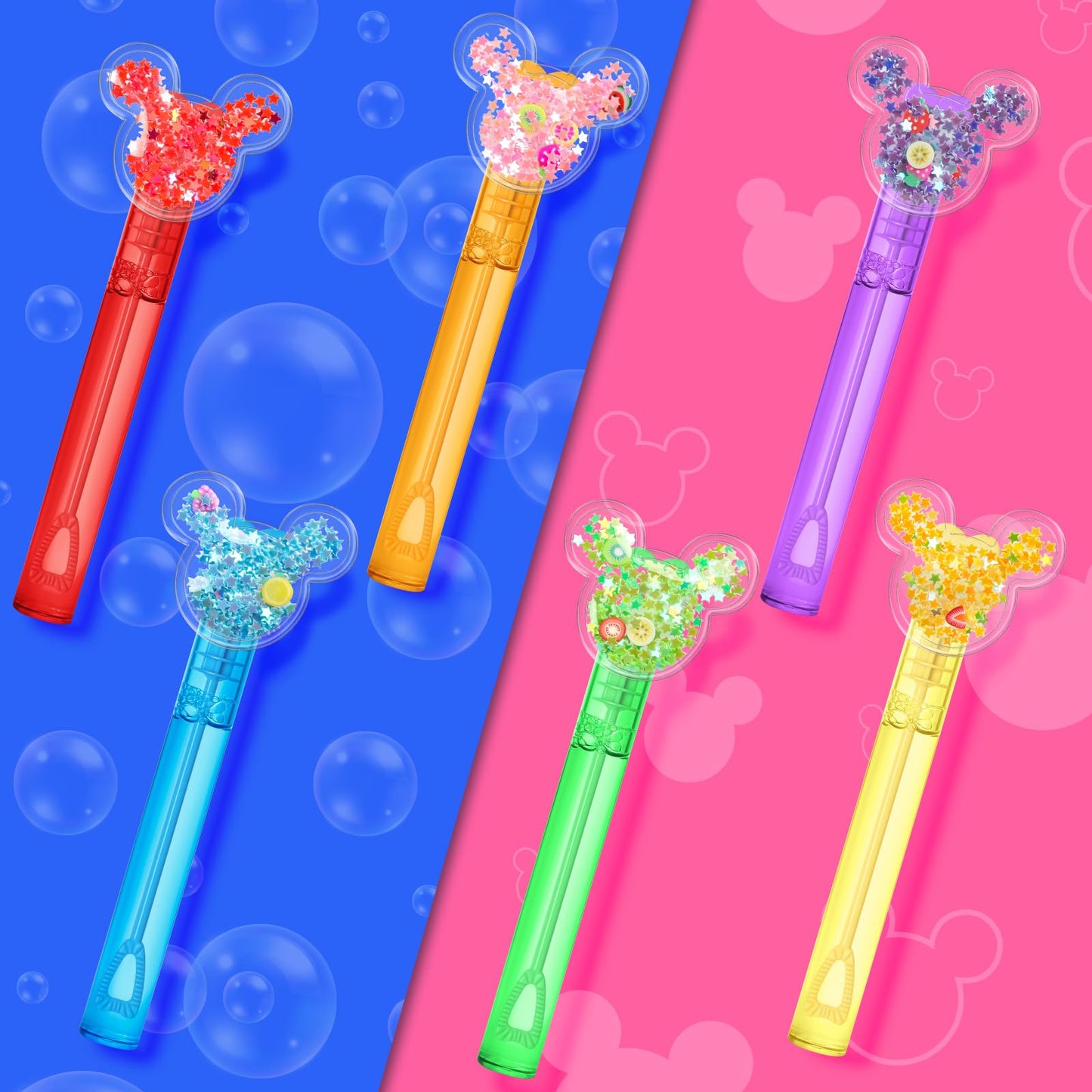 AFZMON 24 Glitter Mouse Ear Bubble Wands for Kids, Mouse Party Favors Mini Bubbles Birthday Gift Toy Goodie Bag Stuffers Classroom Prizes Wedding Party Supplies