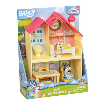 Bluey Mini Home Playset | Compact House Playset with Carry Handle | Three Different Rooms | Kitchen, Bedroom and Bathroom | Includes Figure with 5 Play Pieces
