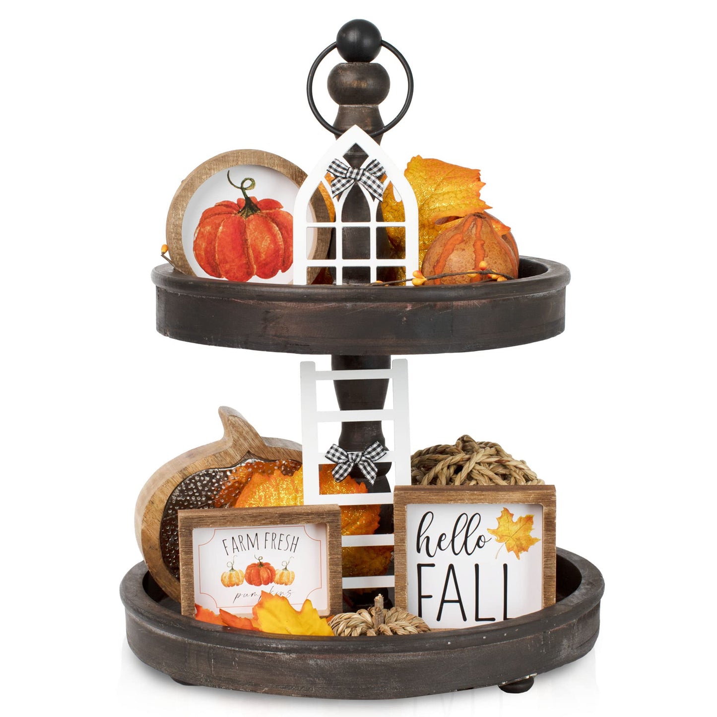 The Ultimate Farmhouse Fall Tiered Tray Decor Set - Beautiful Year Round Seasonal & Halloween Holiday Decoration Bundle - The Perfect Christmas Centerpiece Design for Home & Kitchen Decor