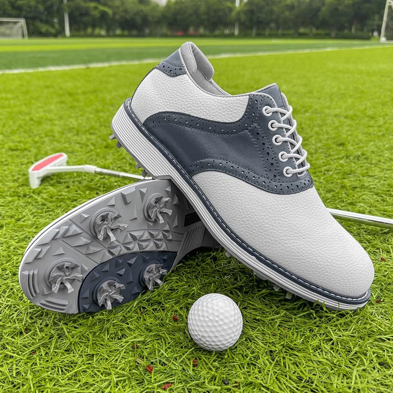 Men Golf Shoes Waterproof Professional Golf Footwears Spikes Spikeless Golf Walking Sneakers Turf Sports Golf Training Sneakers for Men (9,White Blue-K01)