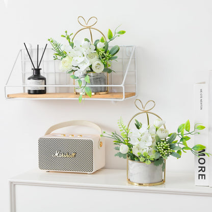 Hobyhoon Artificial Silk Flowers with Vase Fake Hydrangea & Chrysanthemum Floral Arrangement for Home Wedding Decor, Table Centerpiece, Living Room Desk Decoration