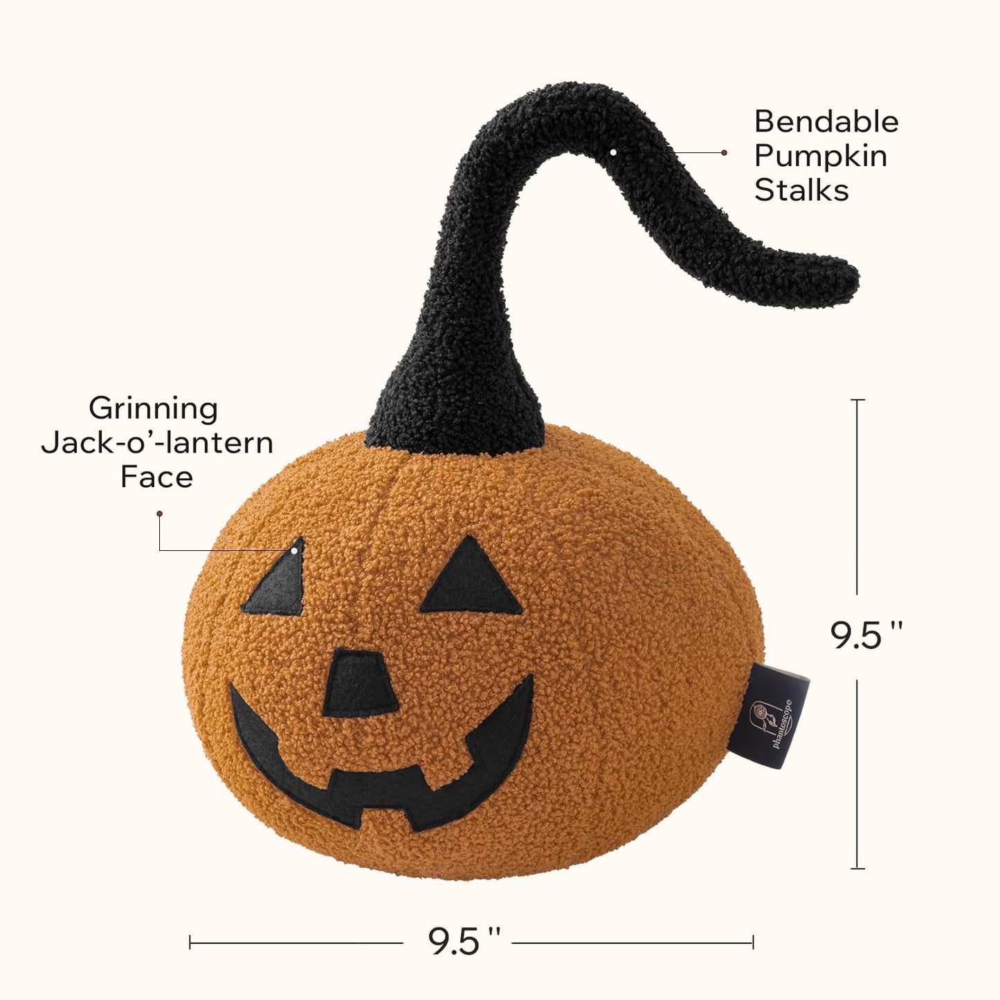 Phantoscope Happy Halloween Pumpkin Shaped Throw Pillow, Teddy Fleece Jack-o’-Lantern Pumpkin Pillow, Ultra Soft Sherpa Fall Decorative Halloween Cushion Pillow, Orange, 9.5 x 9.5 inches