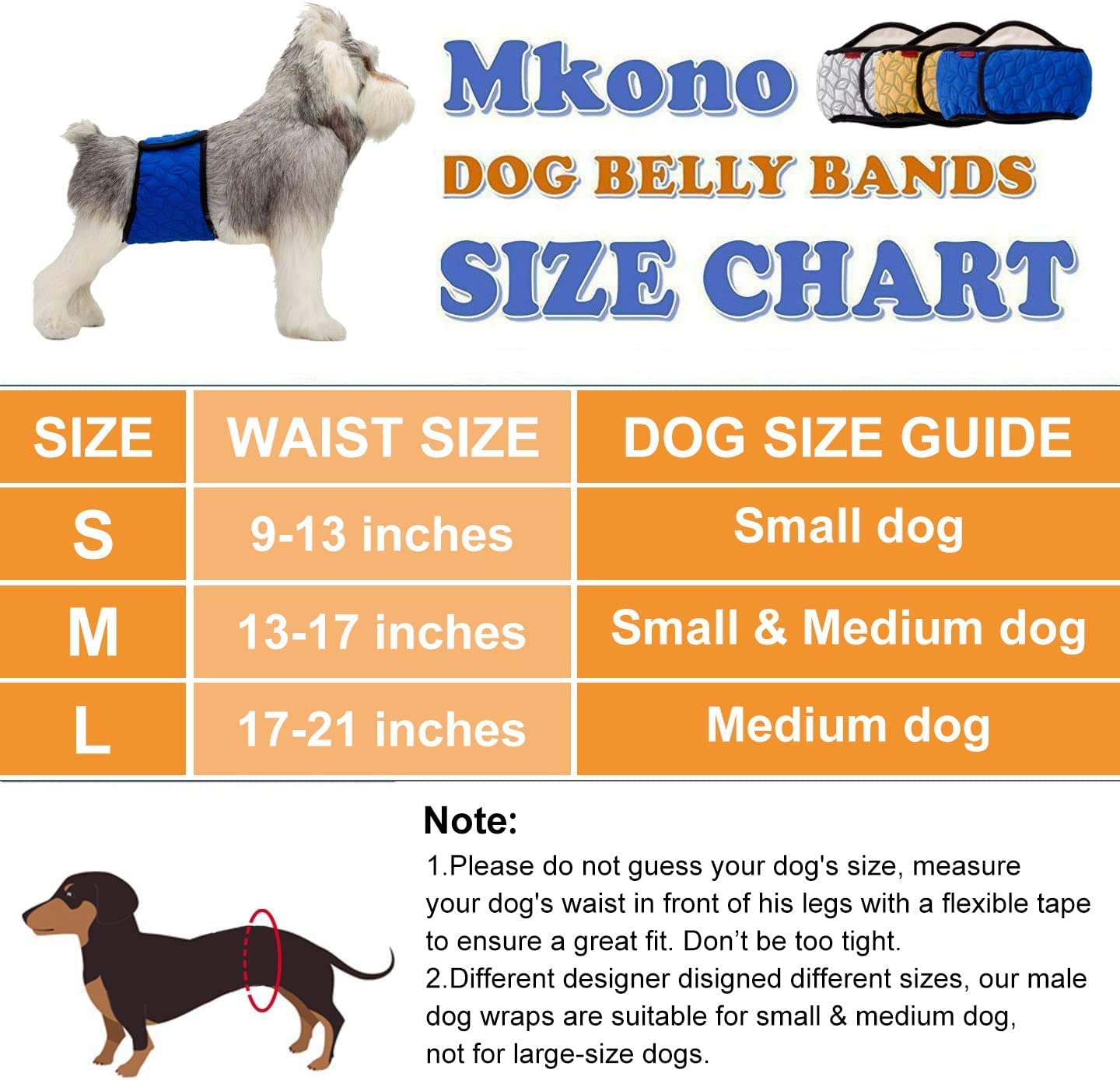 Mkouo Male Dog Nappies Wraps Incontinency Belly Band for Small and Medium Dogs, High Absorption, Reusable, Washable(3 Pack) M