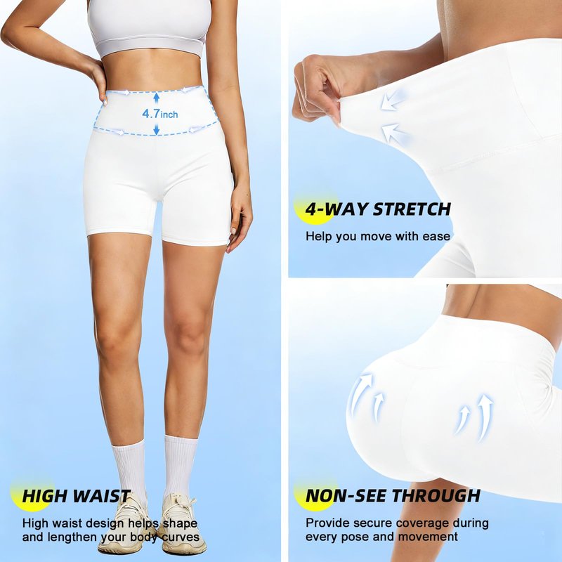 FULLSOFT High Waisted Biker Shorts for Women-5" Tummy Control Fitness Athletic Workout Running Yoga Gym Soft White Biker Shorts for Women (White 2X-Large-3X-Large)