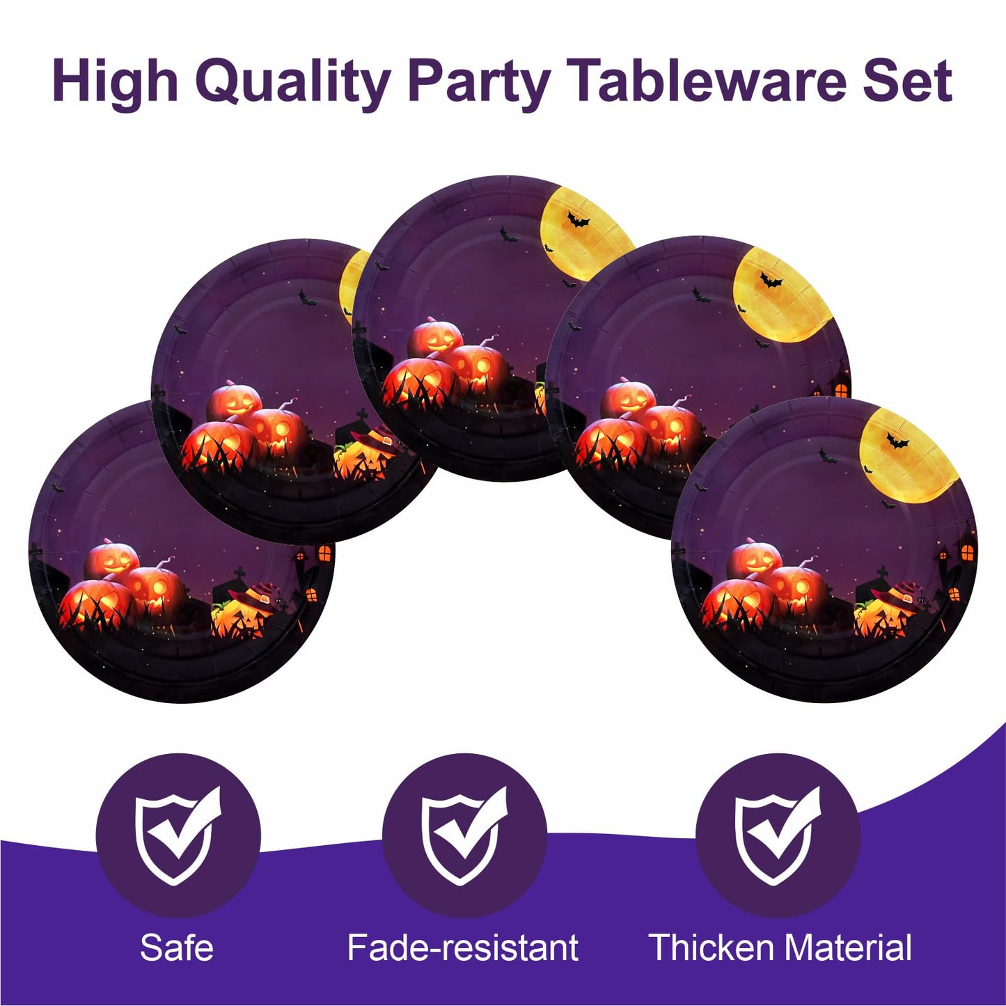 Aixuler Halloween Paper Plates, 40pcs Party Paper Plates Set Disposable Halloween Party Food Dinner Dessert Plates Tableware Decorations Favors, Including 20pcs 9" and 20pcs 7" for Halloween Plates