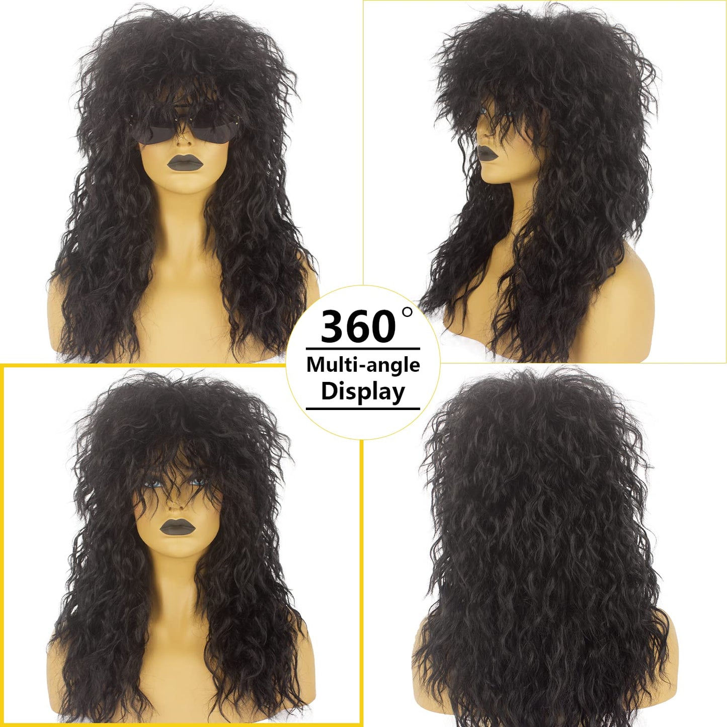 Askuang 80s Costumes for Men and Women 80s Rock Long Black Mullet Wig Halloween Costume Mens Wigs Long Curly Party Funny Wig