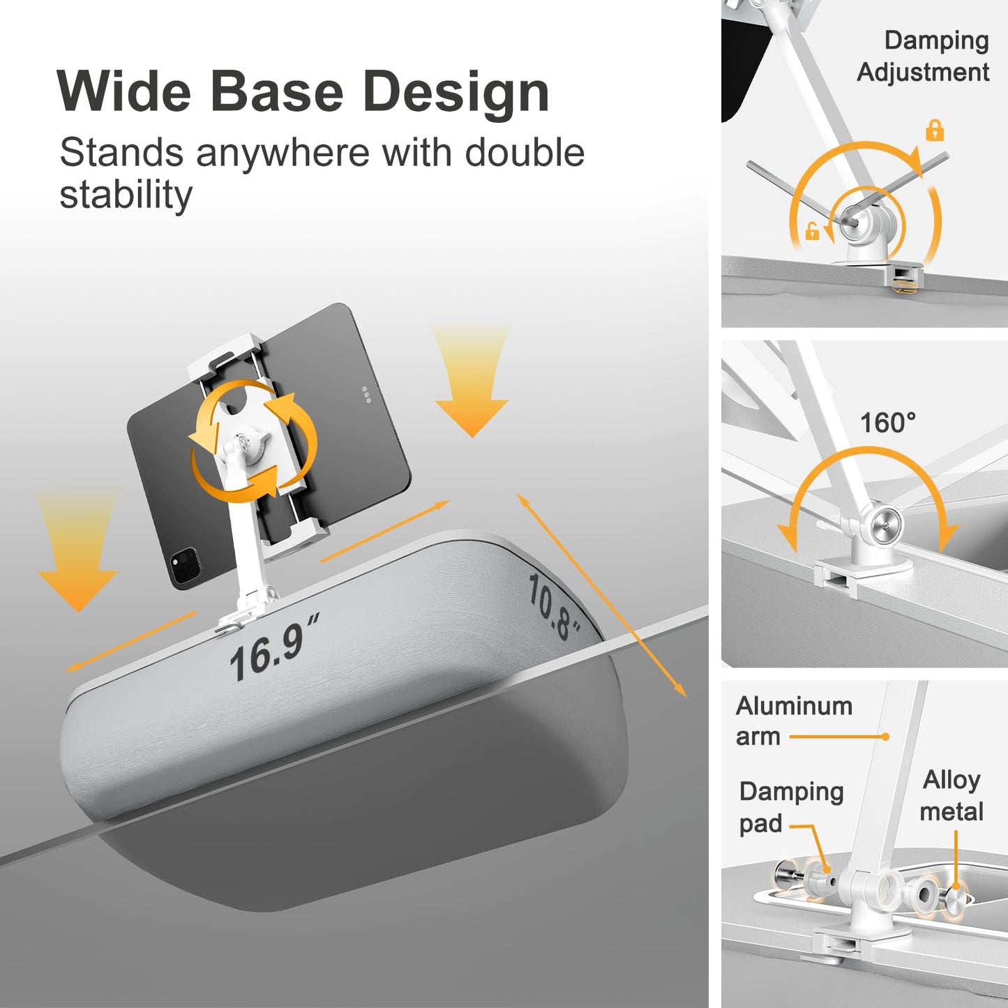 ERGONOV Tablet Stand Pillow with Snack Bowl, iPad Lap Holder for Hands-Free Reading and Relaxation on Bed,Couch,Recliner, 360° Rotating Clip for 4.7-13" Kindle,eBook,Tablet,iPhone (Light Gray)