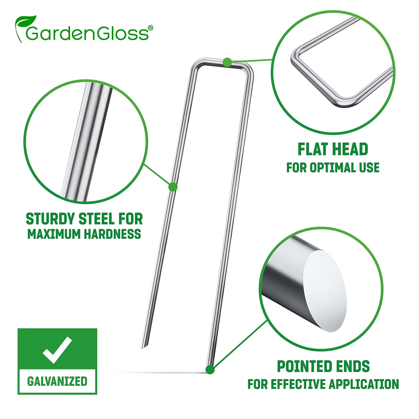 GardenGloss Heavy Duty Garden Pegs Made of Steel - Strong Metal Pegs for Membrane, Netting and Fence - Anti-Rust Landscape Staples (25pcs)