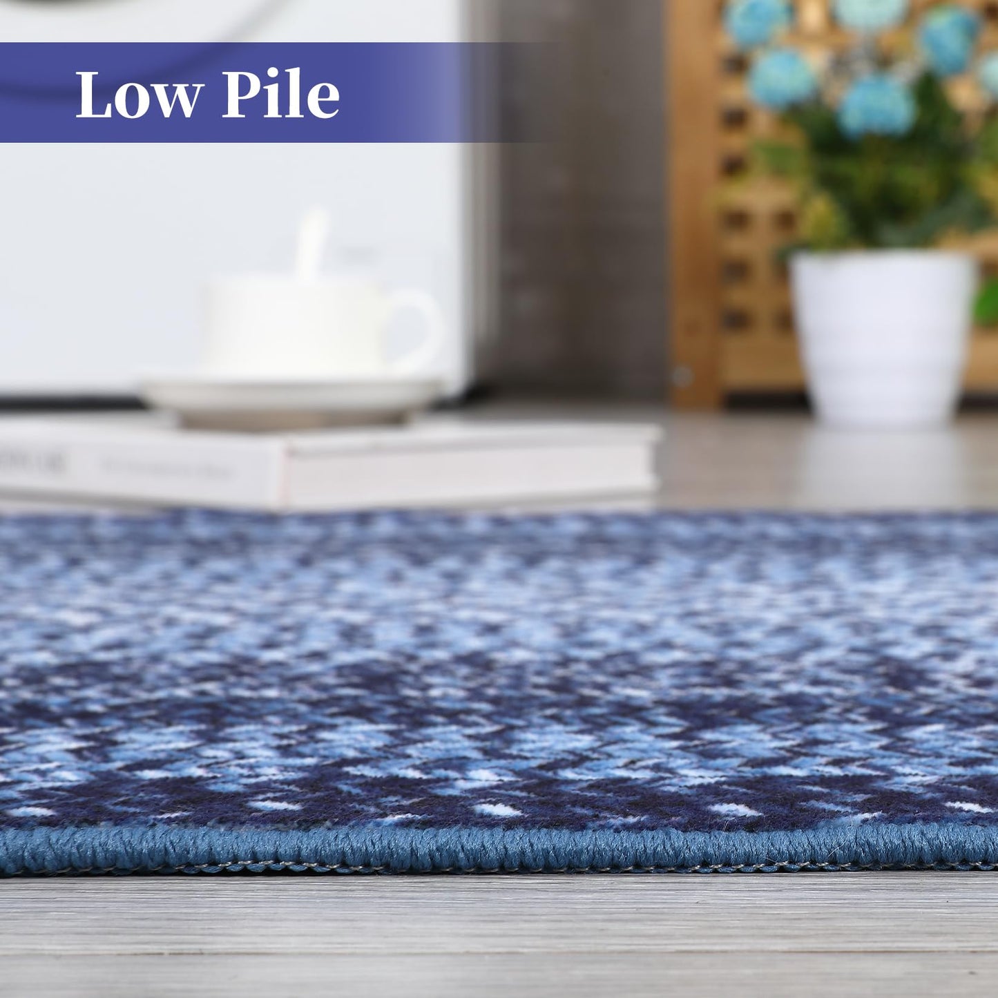 GlowSol 5x7 Area Rugs Washable Rugs Modern Geometric Throw Rug Modern Ombre Braided Rug for Living Room Non Slip Bedroom Rug Non-Shedding Carpet Accent Rug for Dining Room Kids Playroom Office,Navy