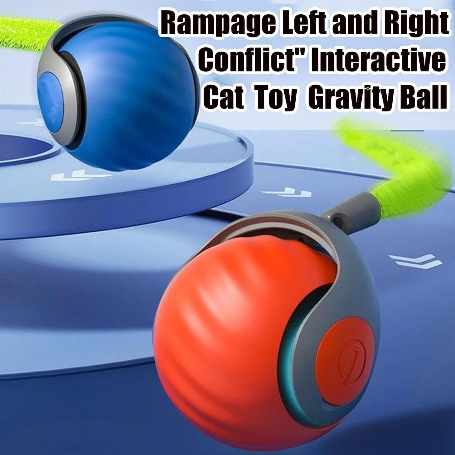 FXBUAF Speedy Tail 2.0, Automatic Moving Cat Toy Ball with Tail, Smart Interactive Cat Toy Ball, Two Speed Adjustment(Orange + Blue)