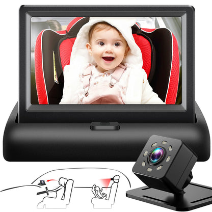 Baby Car Mirror with 4.3'' HD Night Vision Function Display, Safety Car Seat Camera with Wide Crystal Clear View, Easily Observe The Baby’s Move(Not USB)