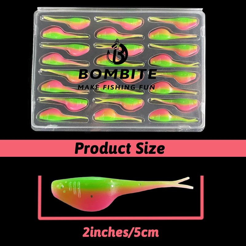 Split-Tail Crappie Lures - 24 Soft Plastic Fishing Lures for Bluegill, Panfish, Trout & Bass