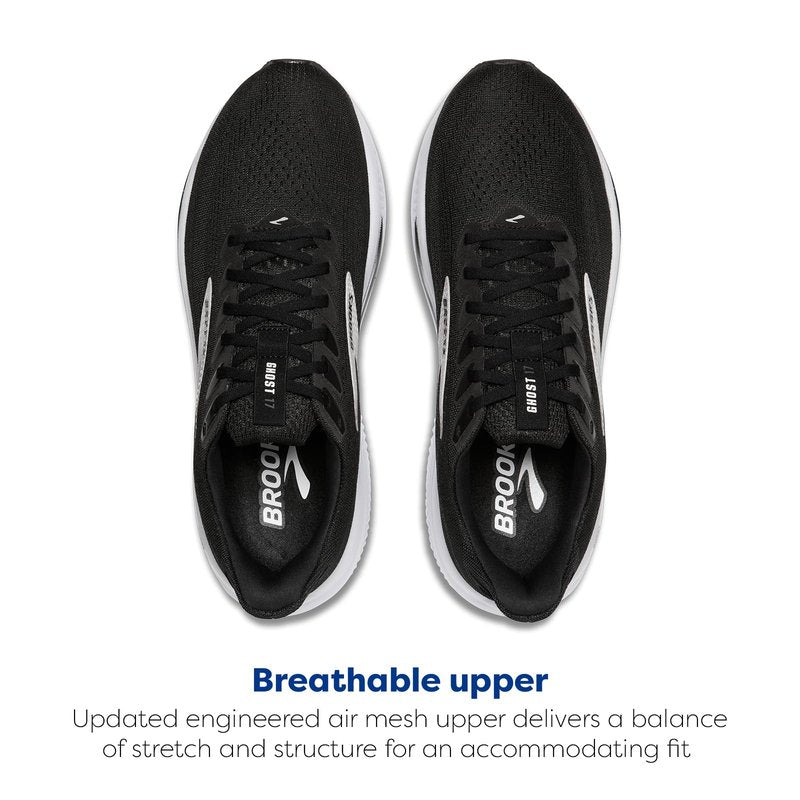 Brooks Men’s Ghost 17 Neutral Running Shoe - Black/Grey/White - 8 Medium