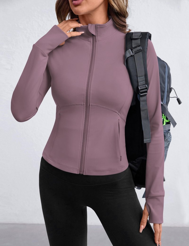 Avoogue Women's Outdoor Fitness Jacket Full Zip Water Resistant Hiking Running Jacket Pink Grey L