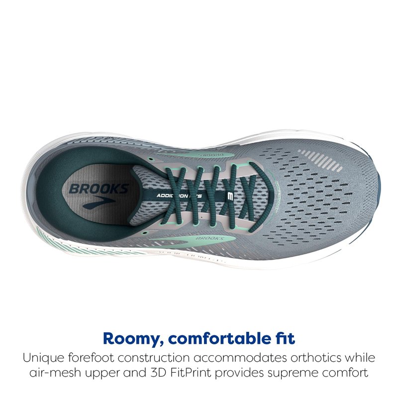 Brooks Women's Addiction GTS 15 Supportive Running Shoe - Grey/Navy/Aqua - 8 Medium