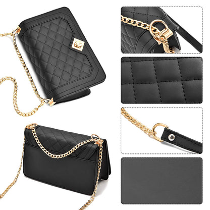 Travistar Crossbody Bags for Women Small Ladies Shoulder Bag Purse PU Leather Quilted Handbags with Gold Chain Strap Fashion Cute Cross Body Phone Bag Side Purses Black Evening Clutch