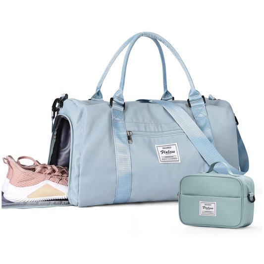 Gym Bag Womens Mens with Shoes Compartment and Wet Pocket Travel Duffel Bag for Women for Plane Sport Gym Tote Bags with Toiletry Bag Waterproof Weekend Overnight Bag Carry on Bag Hospital Holdalls