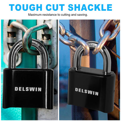 DELSWIN 4-Digit Combination Lock Outdoor Padlock - Heavy Duty Locker Lock with Hardened Steel Shackle, Waterproof Combo Lock for Gym Locker, Hasp Storage, Shed, Fence, Gate (Black,1Pcs)