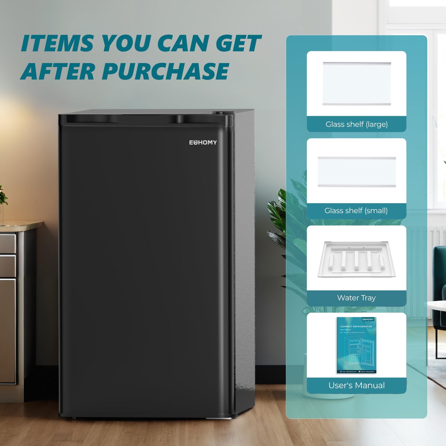 EUHOMY 3.1 Cu.Ft Mini Fridge with Freezer, Single Door Compact Refrigerator, Adjustable Thermostat, Mini Refrigerator Low Power, Mini fridge for Bedroom, Dorm, Office, New Black